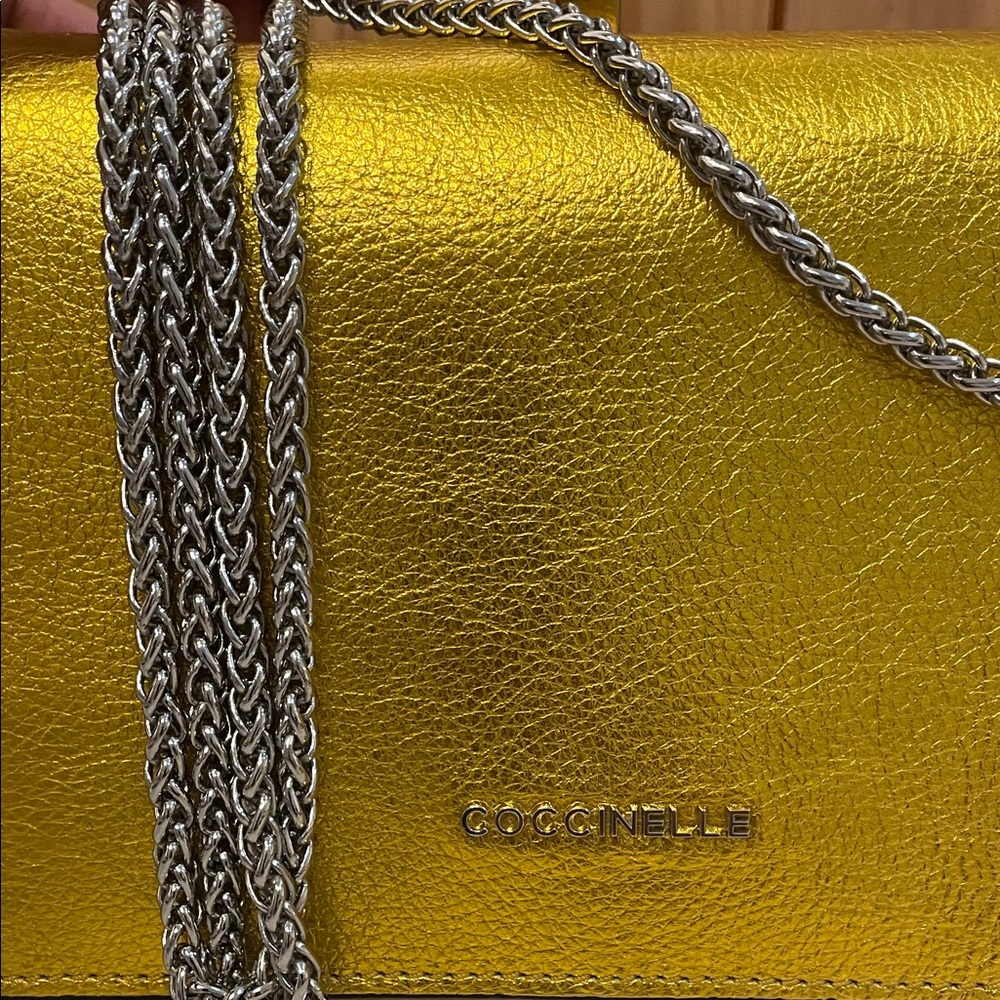 💜Coccinelle Vibrant Yellow Crossbody Bag with Chain Strap - Picture 8 of 16